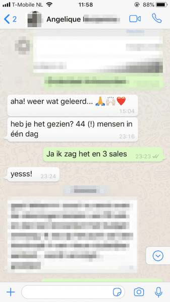 MeeVa review - Angelique resultaat met sales funnel