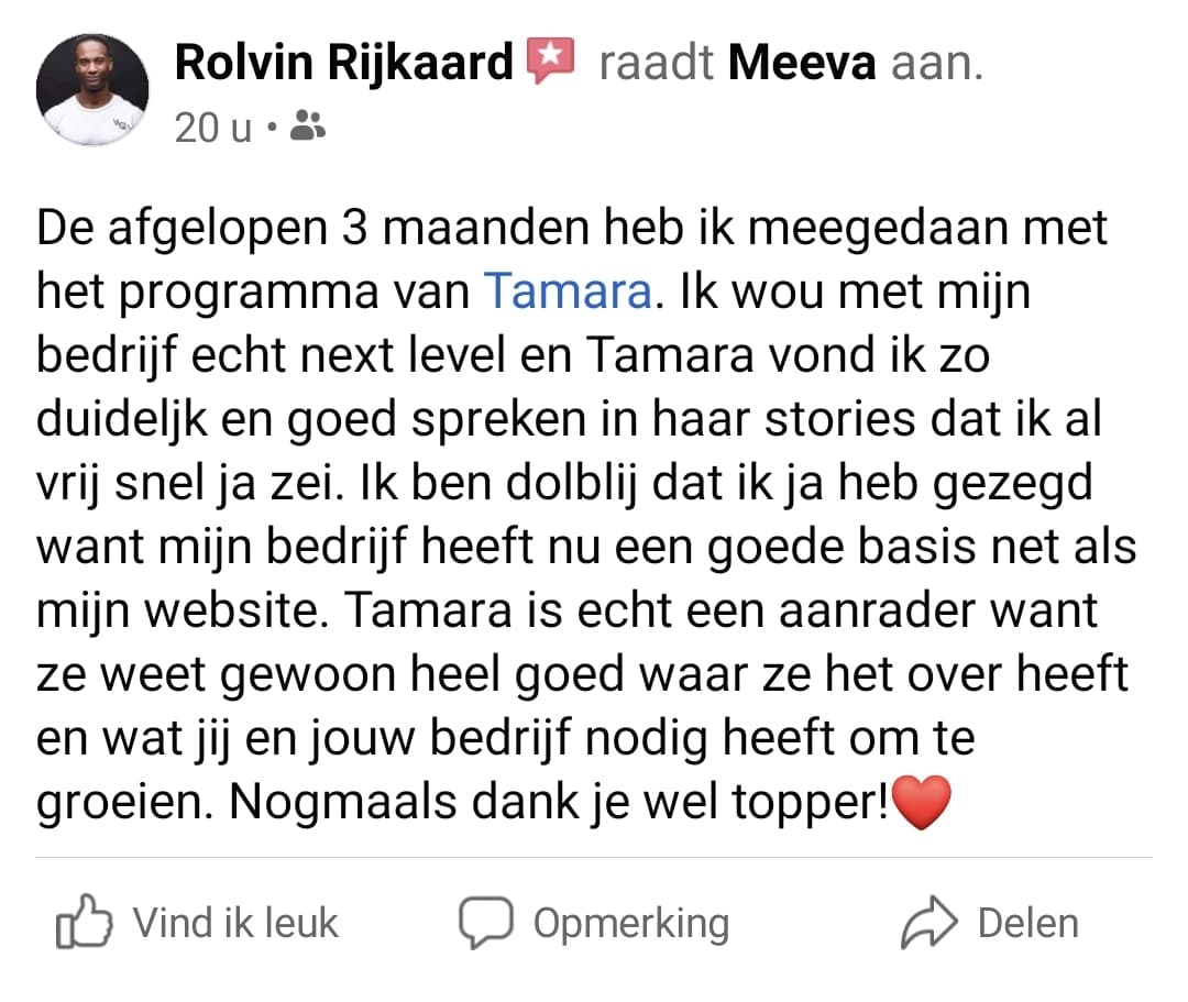 MeeVa review Rolvin Rijkaard - bedrijf next level met Tamara