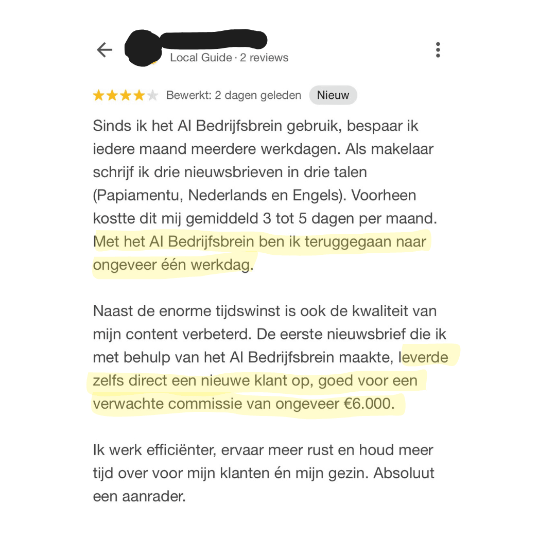 Review van klant over haar AI BedrijfsBrein