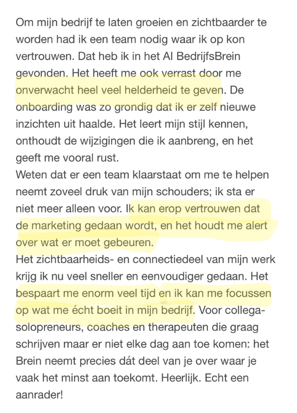 Review van klant over haar AI BedrijfsBrein