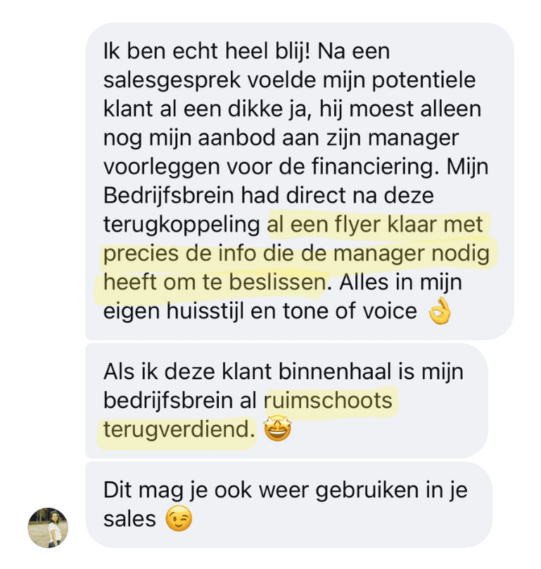 Review van klant over haar AI BedrijfsBrein