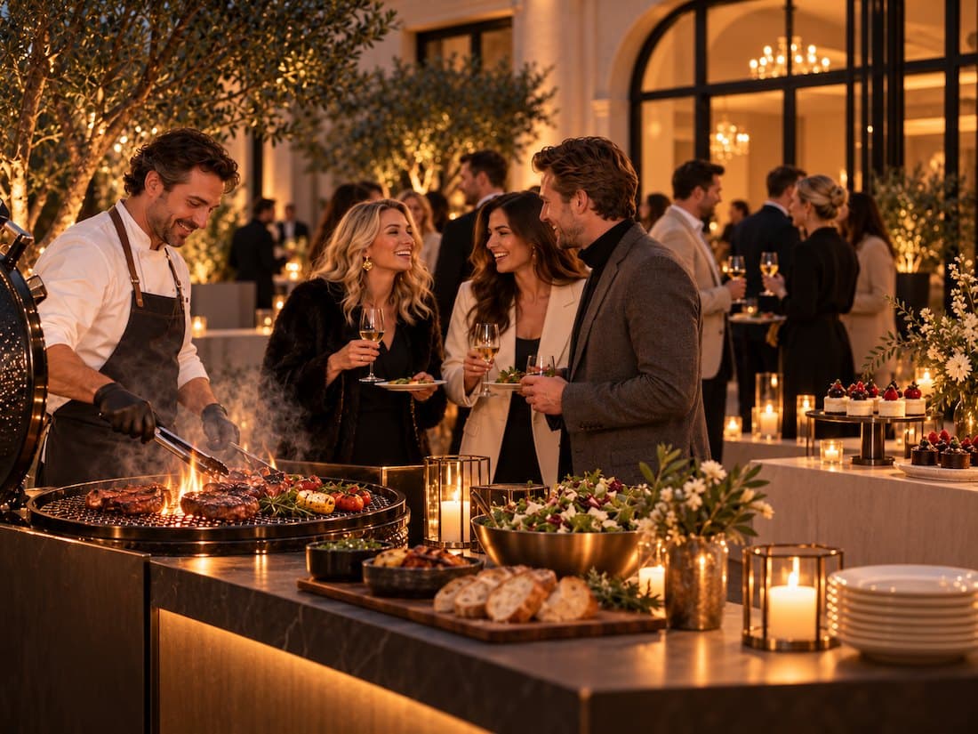 Winter Barbecue: een kok aan de grill en ondernemers die met een glas in de hand bijpraten