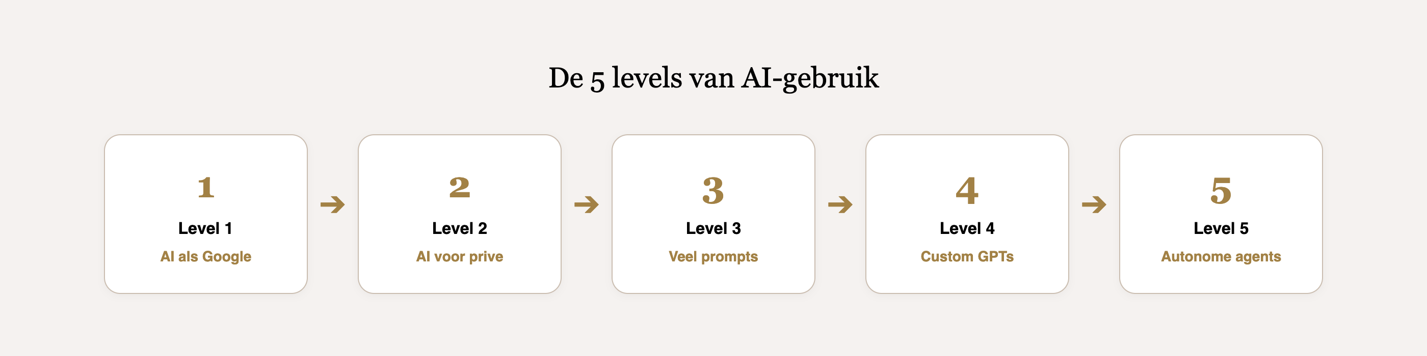 De 5 levels van AI-gebruik op een rij