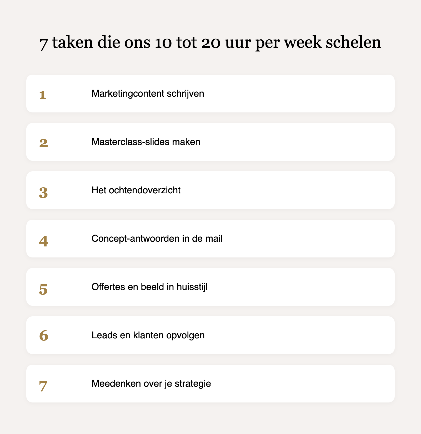 De 7 taken die ons 10 tot 20 uur per week schelen